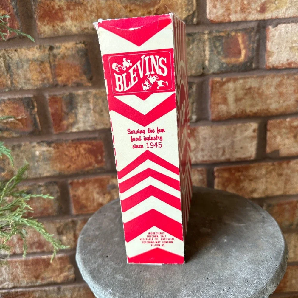 Vintage Blevins Popcorn Box Red White Sunburst Concession Supply Memphis TN
